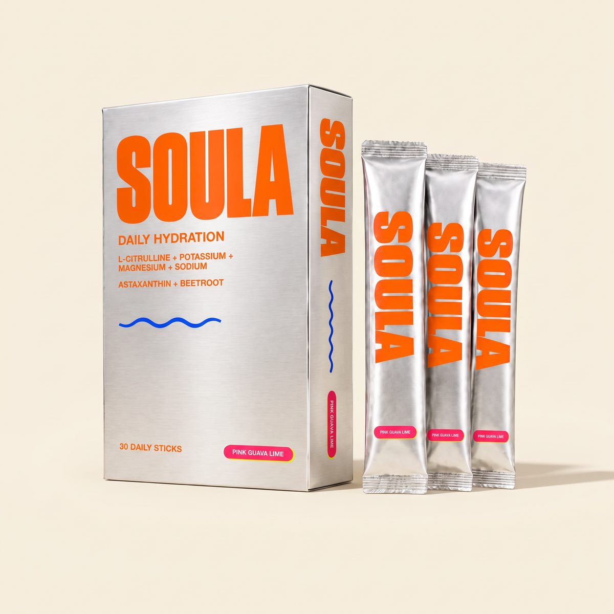 SOULA Pink Guava Lime daily hydration 30-day supply with sticks